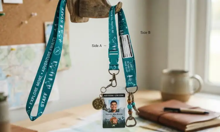 Lanyard 2 Sisi Lengkap dengan Aksesori Unik, Sumber: AI